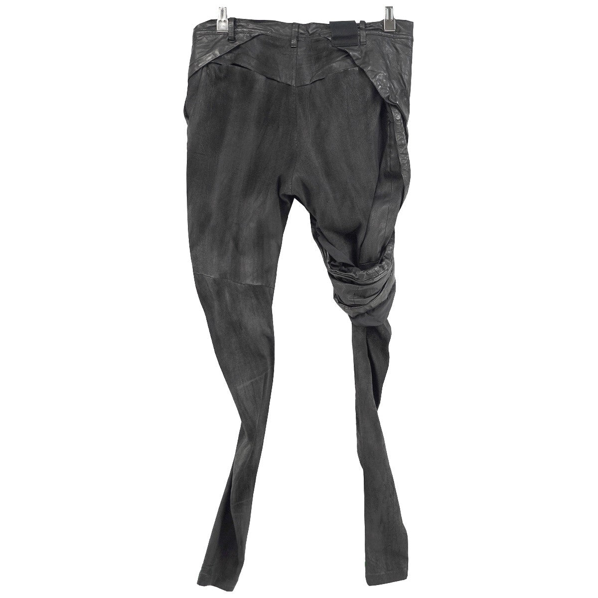 16AW [ beast; ]期 STRETCH DEERSKIN DRAPED TROUSERSストレッチディアスキン 鹿革 アシンメトリー インダストリアル スキニー レザー パンツ
