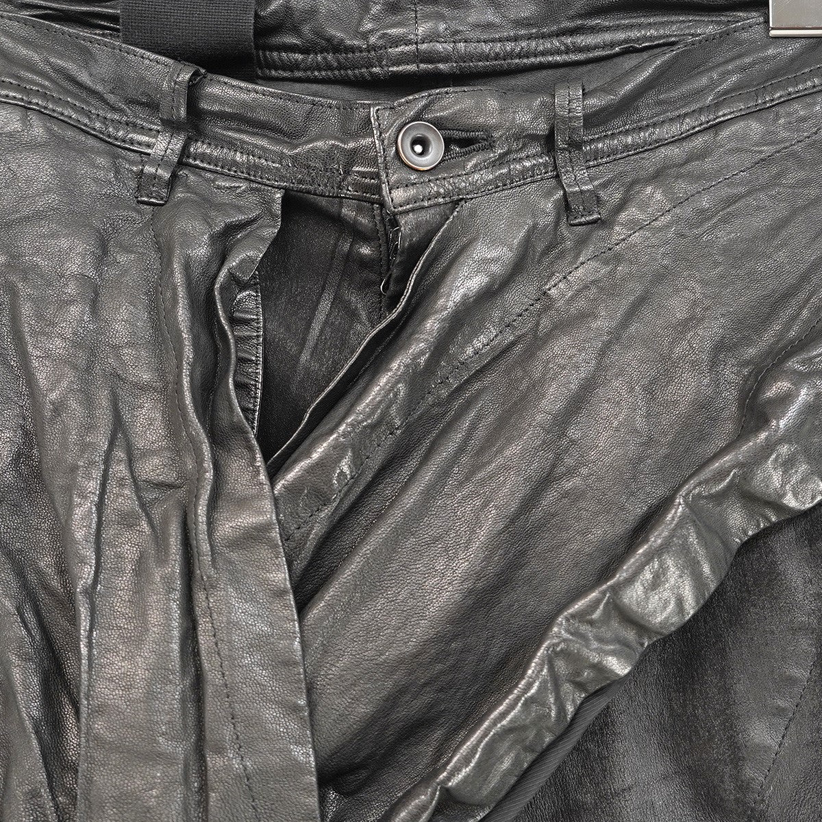16AW [ beast; ]期 STRETCH DEERSKIN DRAPED TROUSERSストレッチディアスキン 鹿革 アシンメトリー インダストリアル スキニー レザー パンツ