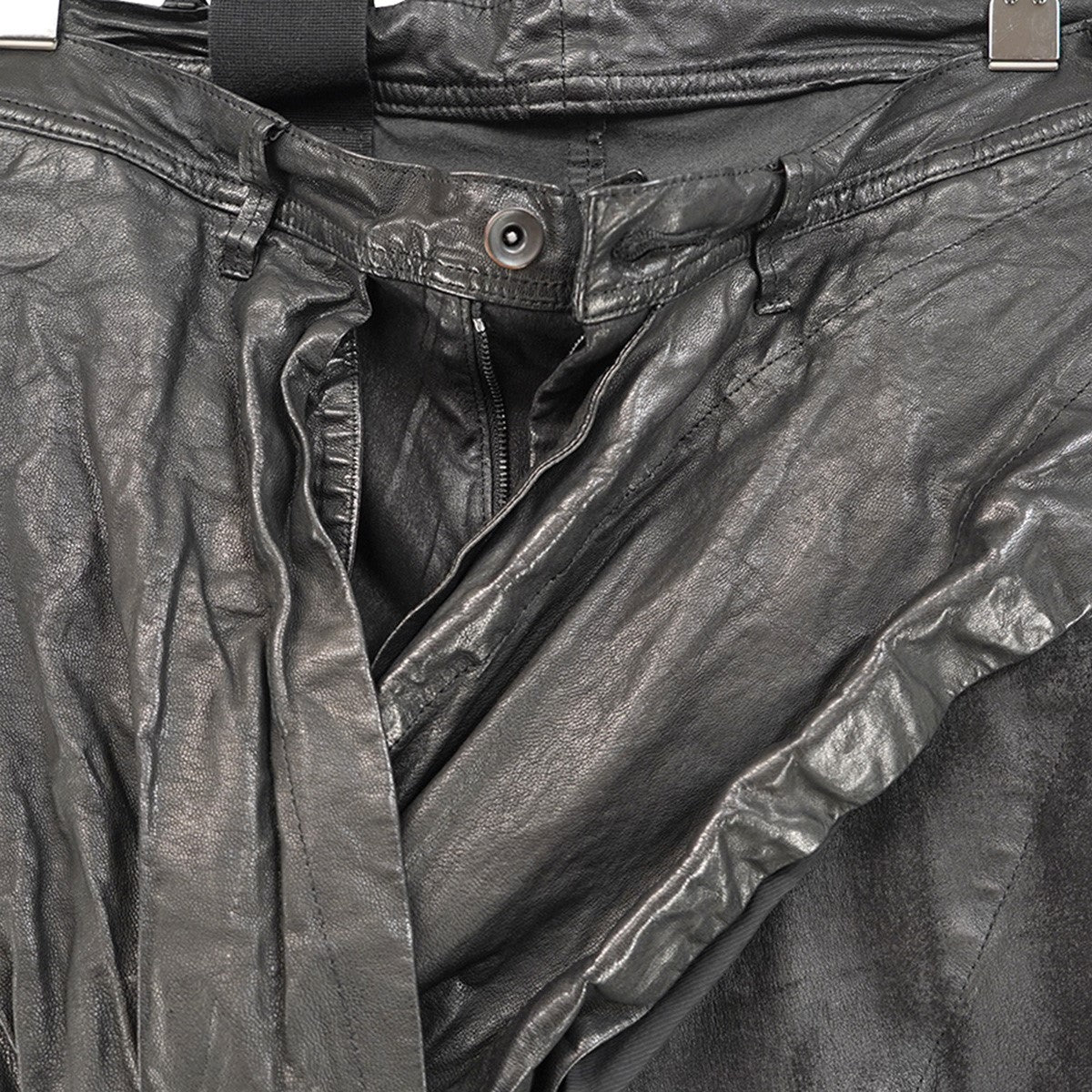 16AW [ beast; ]期 STRETCH DEERSKIN DRAPED TROUSERSストレッチディアスキン 鹿革 アシンメトリー インダストリアル スキニー レザー パンツ