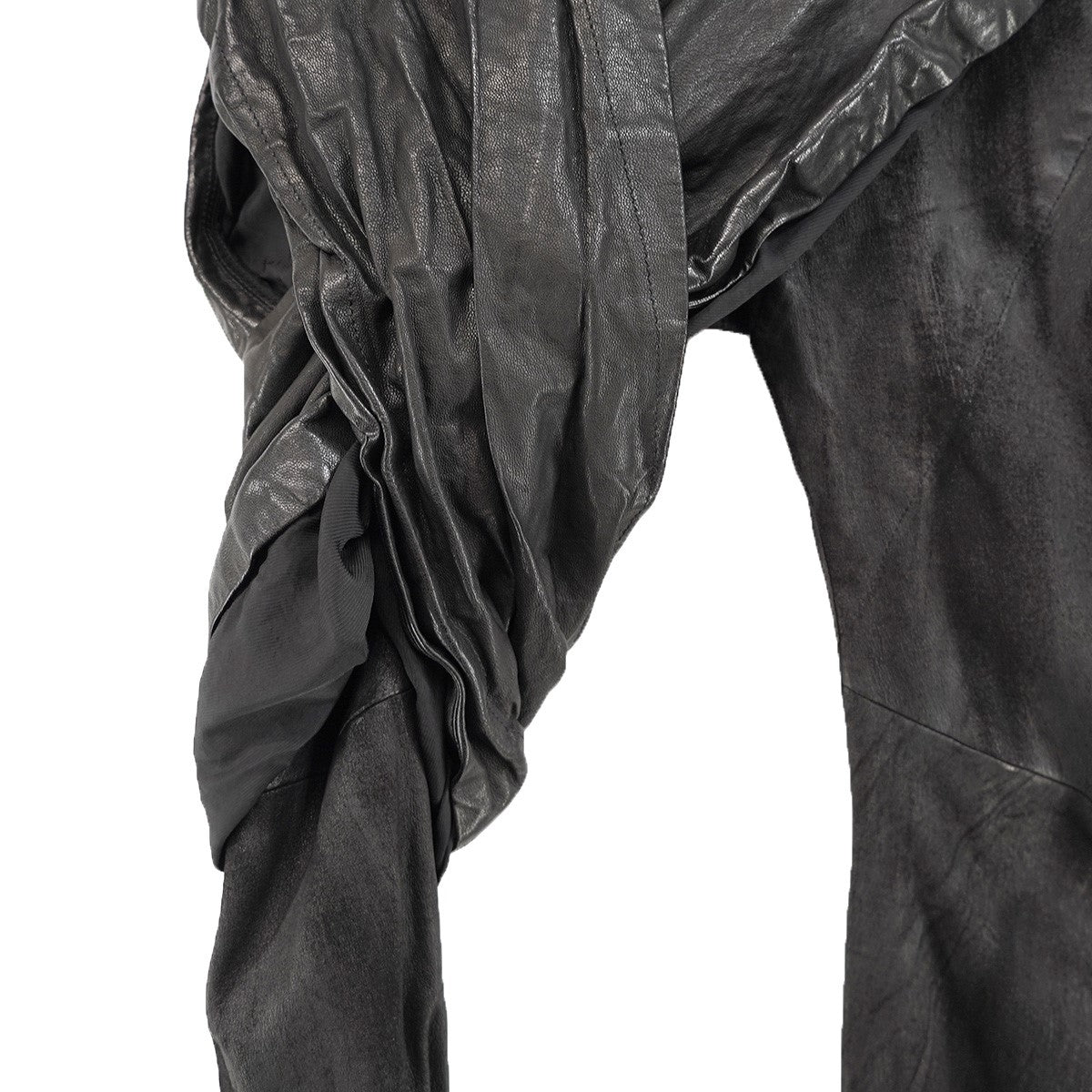 16AW [ beast; ]期 STRETCH DEERSKIN DRAPED TROUSERSストレッチディアスキン 鹿革 アシンメトリー インダストリアル スキニー レザー パンツ