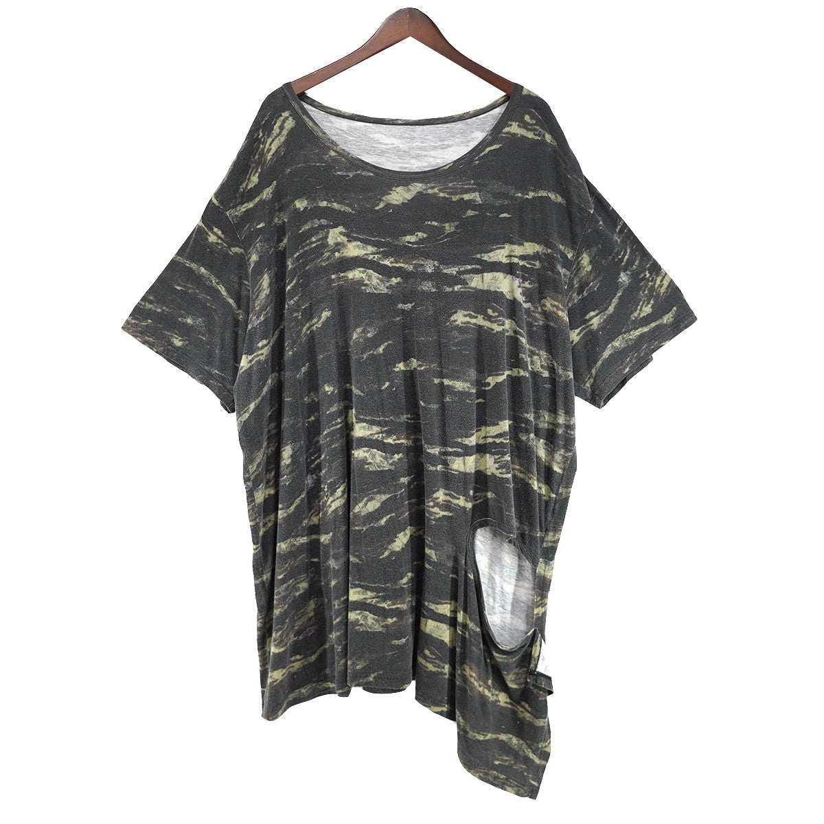 24SS Zebra Pattern Cotton／Modal Left Opening Short Sleeve Tコットンモダール混 ゼブラ柄 レフトオープニング ボートネック Tシャツ