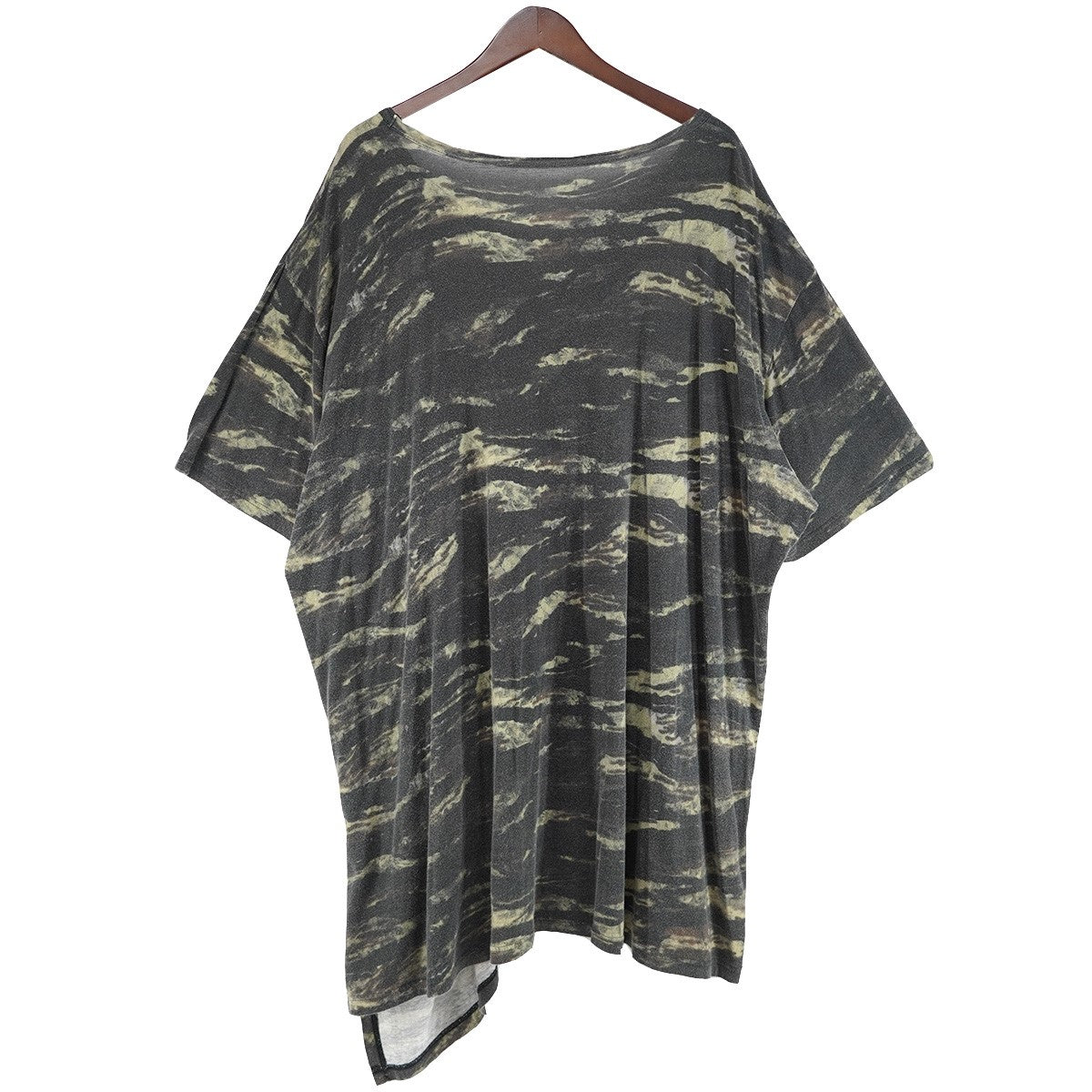 24SS Zebra Pattern Cotton／Modal Left Opening Short Sleeve Tコットンモダール混 ゼブラ柄 レフトオープニング ボートネック Tシャツ