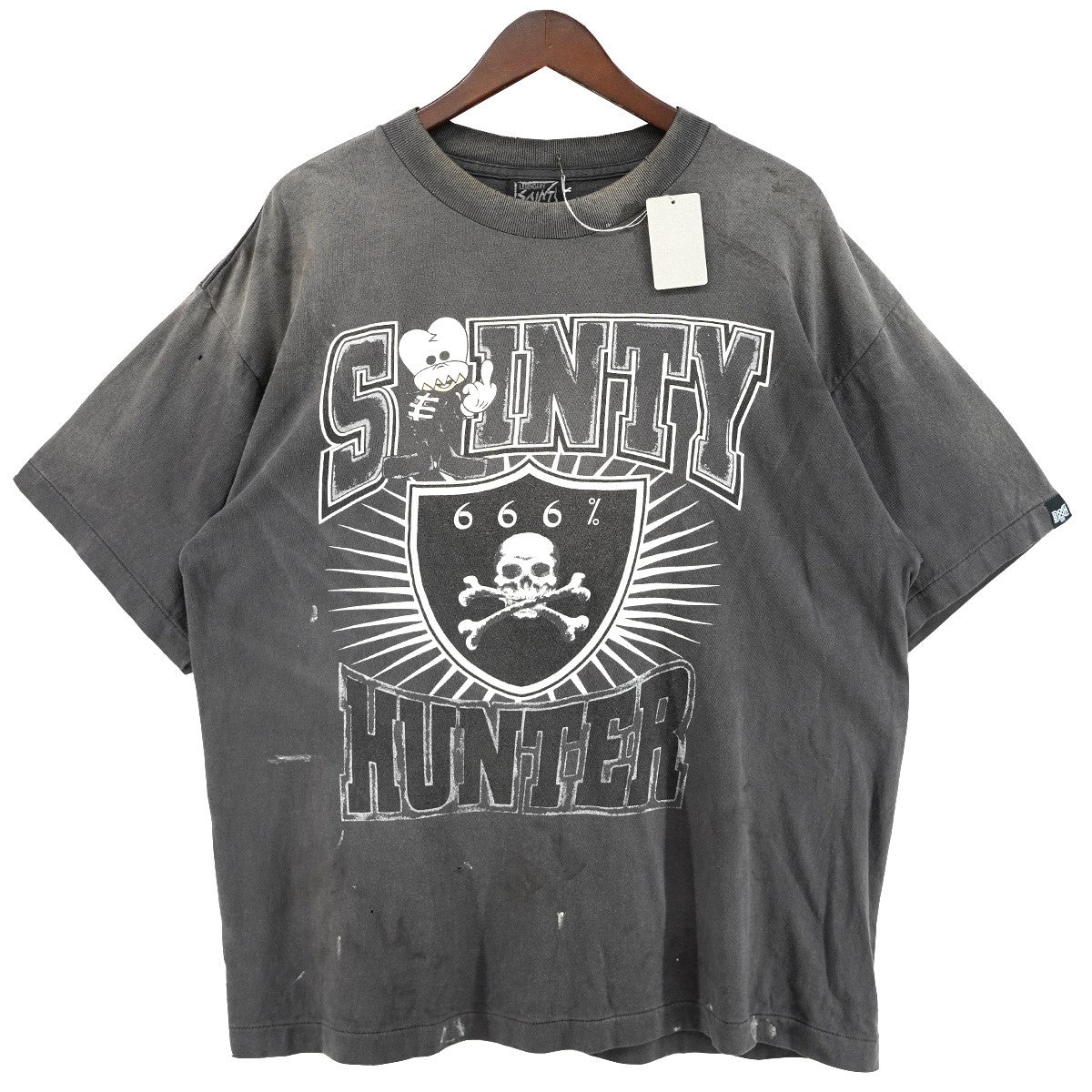 26SS×BOUNTY HUNTER BH SS T-SHIRT／SAINTY HUNTER コラボヴィンテージ加工 スカルくん ドクロ 666 オークランド・レイダース オマージュ ロゴ Tシャツ