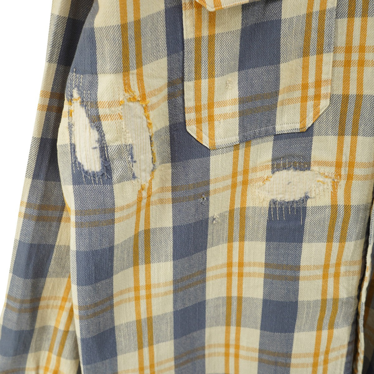 UNIQUE POCKET CHECKED FLANNEL SHIRT AGEDユニーク エイジド ダメージ加工 チェック フランネル シャツ
