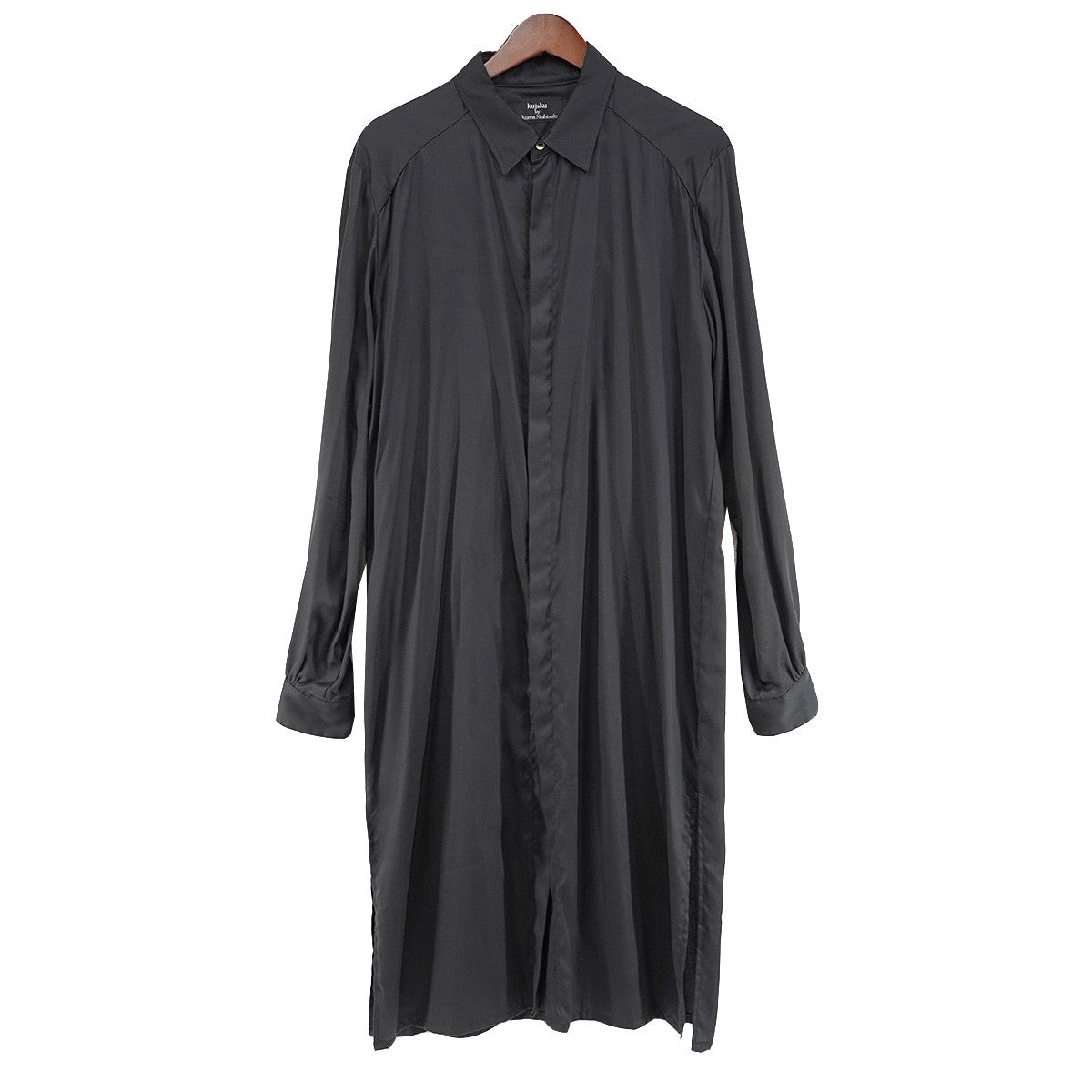 影法師シャツ／kageboushi shirtテンセル 比翼仕立て シェルボタン 切替 ギャザー サイドスリット カラー 開襟 ロング シャツ