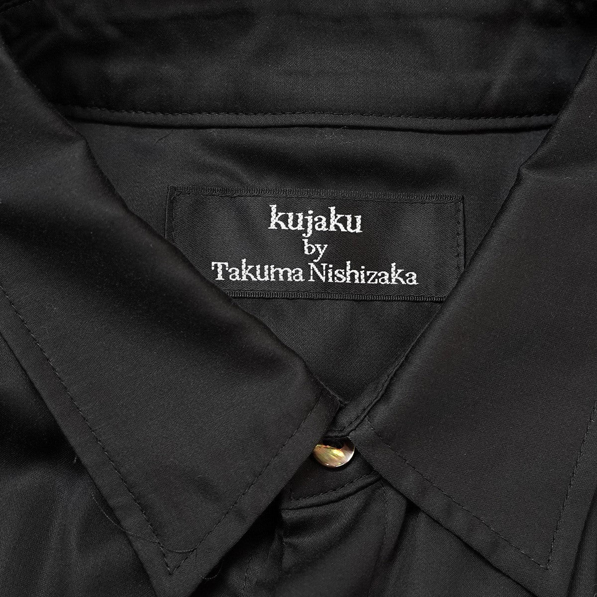 影法師シャツ／kageboushi shirtテンセル 比翼仕立て シェルボタン 切替 ギャザー サイドスリット カラー 開襟 ロング シャツ