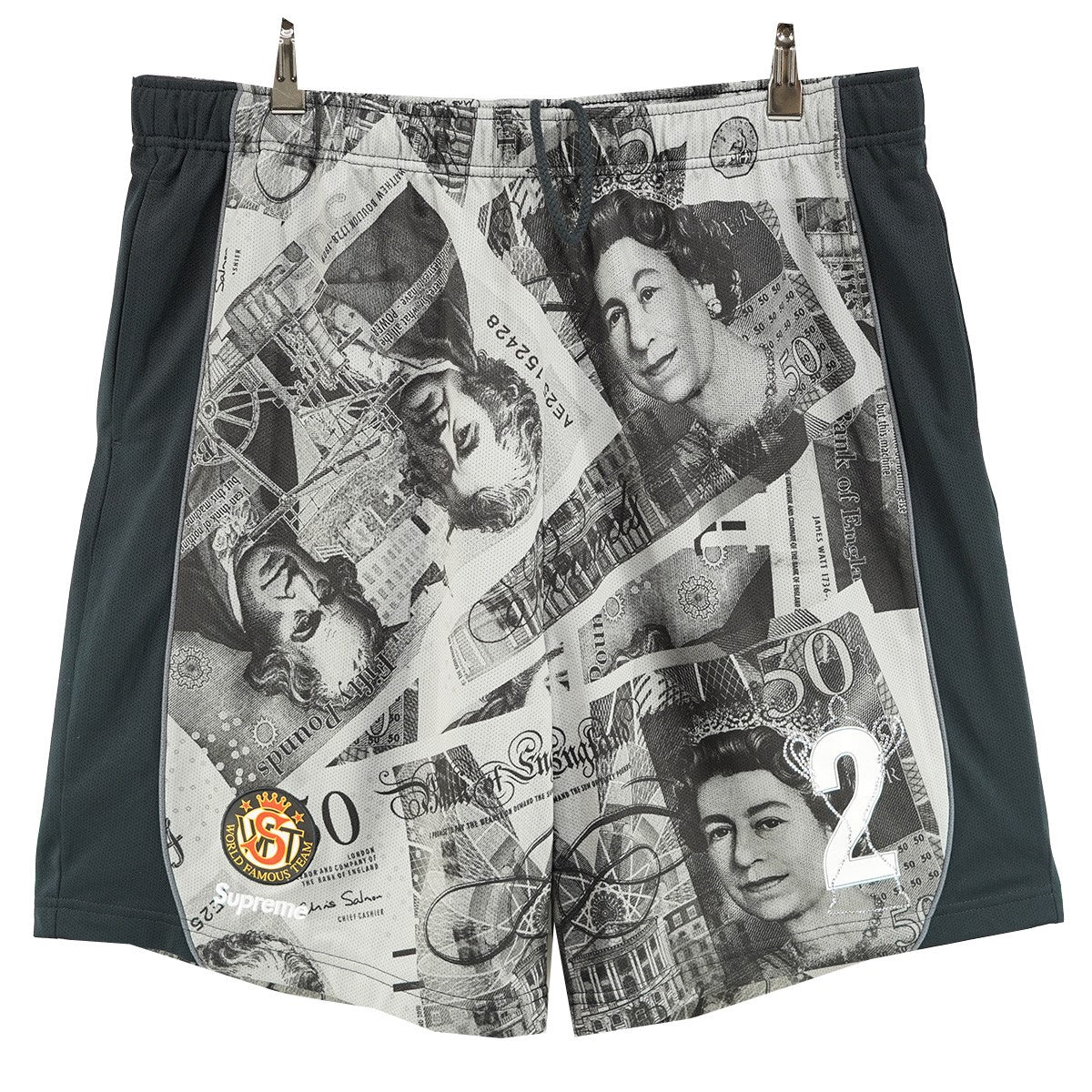 25AW Pounds Soccer Short ポンド紙幣 ロゴ WORLD FAMOUSワッペン 2 ナンバリング トロフィー ラインストーン サッカー ショーツ イージー ハーフ パンツ