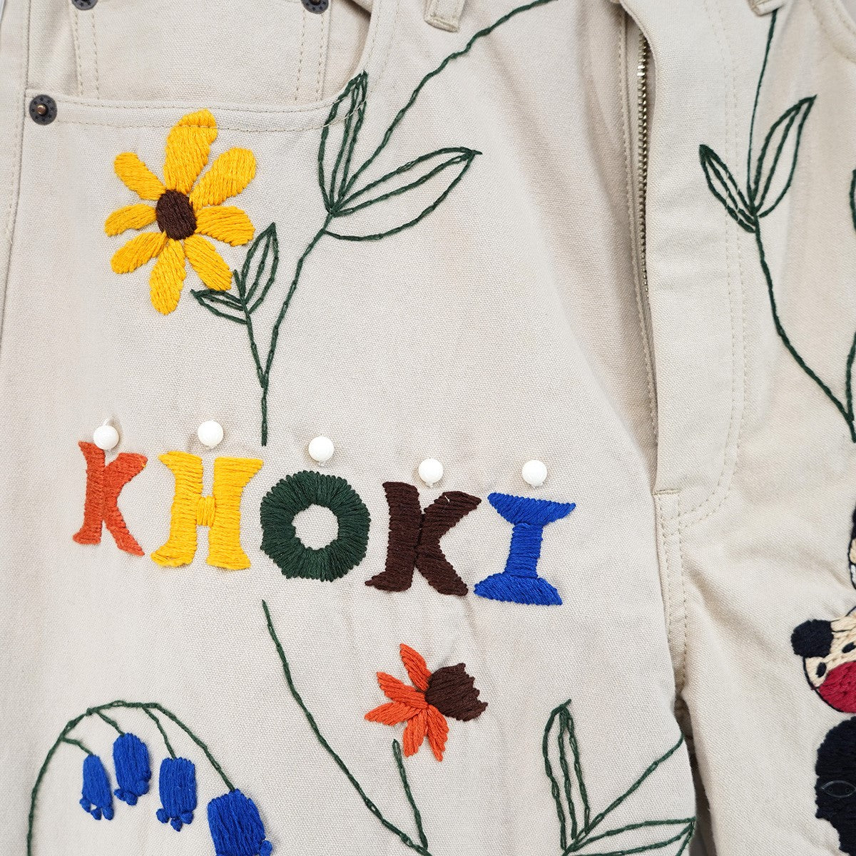 24AW Embroidery Pants オオカミ タバコ ヘルメット 花 蔦 ツタ 植物 ロゴ刺繍 ビーズ エンブロイダリー メモリアル ストレート チノ パンツ