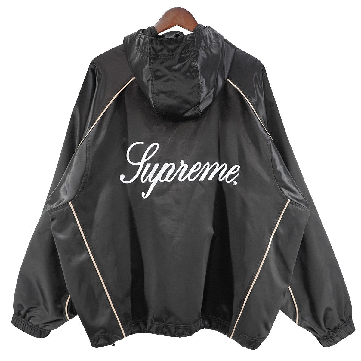 24SS Satin Hooded Track Jacketスクリプトロゴ サテン フーデッド フード ジャケット