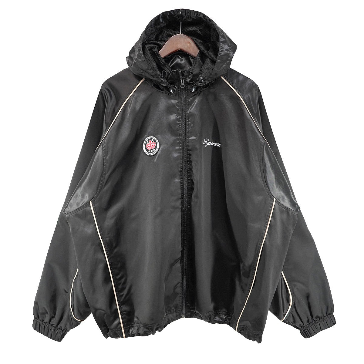 24SS Satin Hooded Track Jacketスクリプトロゴ サテン フーデッド フード ジャケット