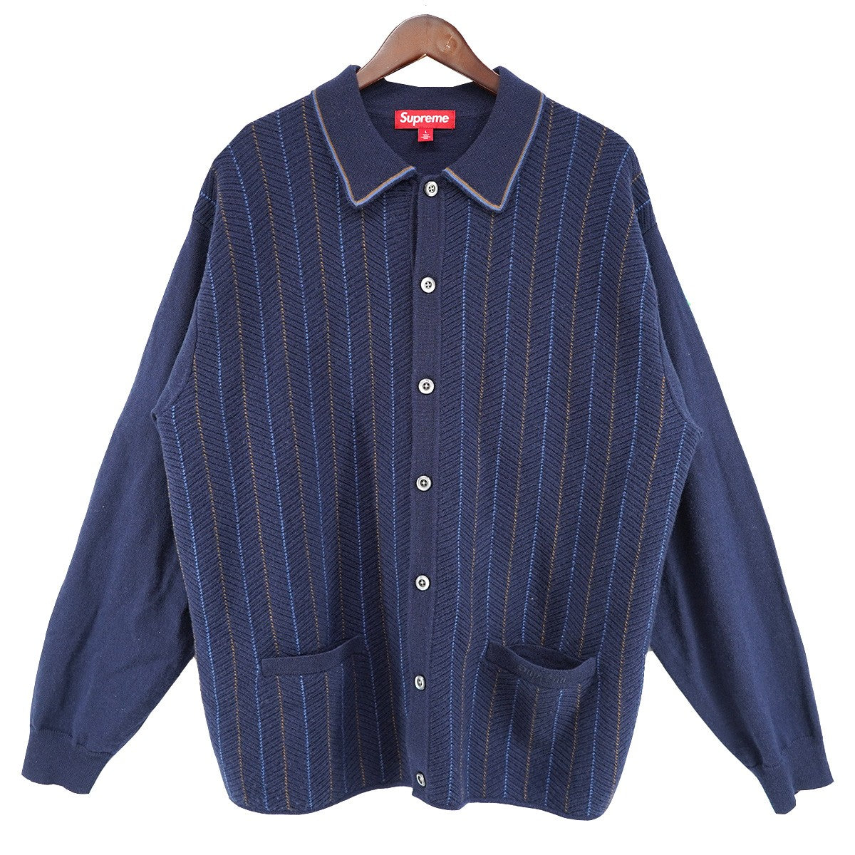 25SS Herringbone Cardiganロゴ ヘリンボーン 襟付き ニット カーディガン