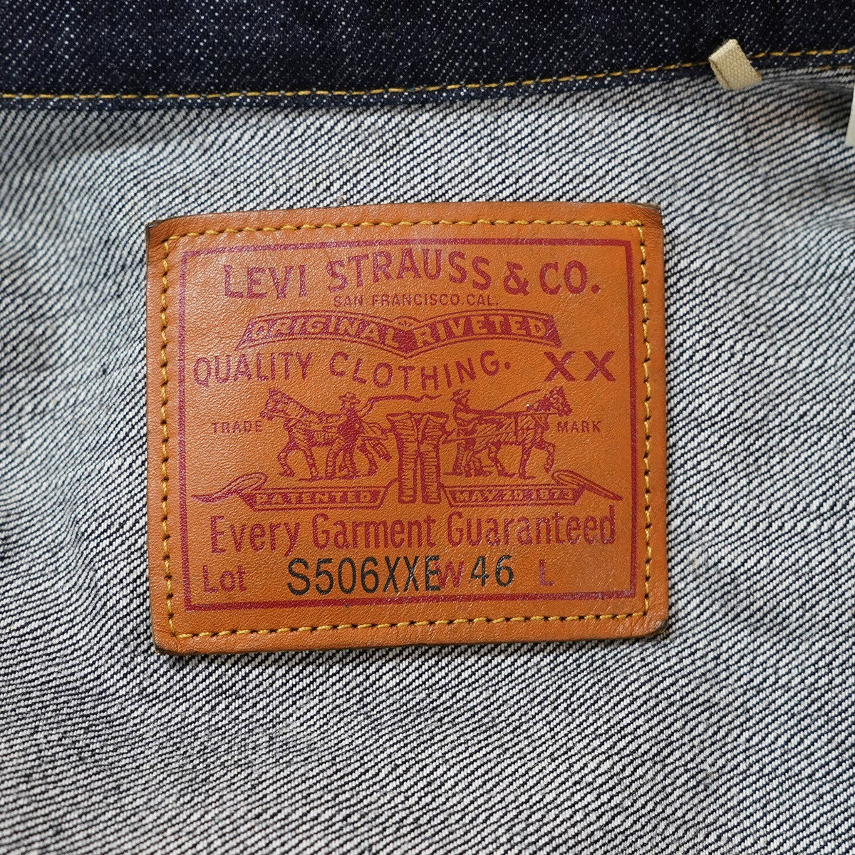 26SS LVC 復刻 S506XX 1st ファースト 1944年大戦モデル ノーフラップ ポケット S506XXE月桂樹 ローレル ボタン Tバック レザー パッチ ビッグE デニム ジャケット