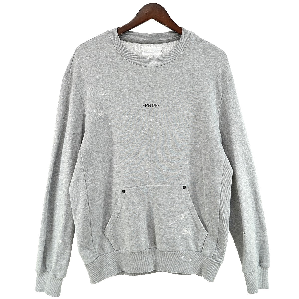 AMERICAN VINTAGE AND NEW TECHNIC DESIGN ペイント＆ダメージ加工 カンガルーポケット クルーネックスウェット