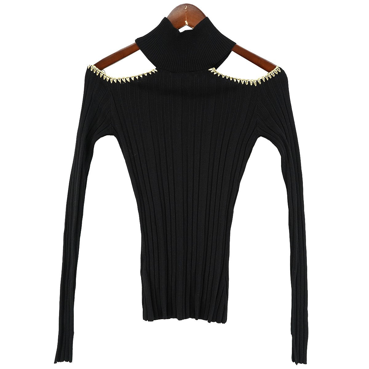 23AW Light Viscose Rib Open Shoulder Blouseライトビスコース タートルネック クロシェステッチ オープンショルダー ブラウス