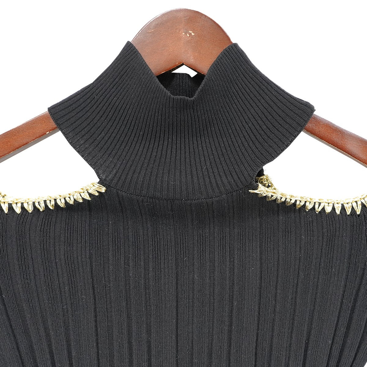 23AW Light Viscose Rib Open Shoulder Blouseライトビスコース タートルネック クロシェステッチ オープンショルダー ブラウス