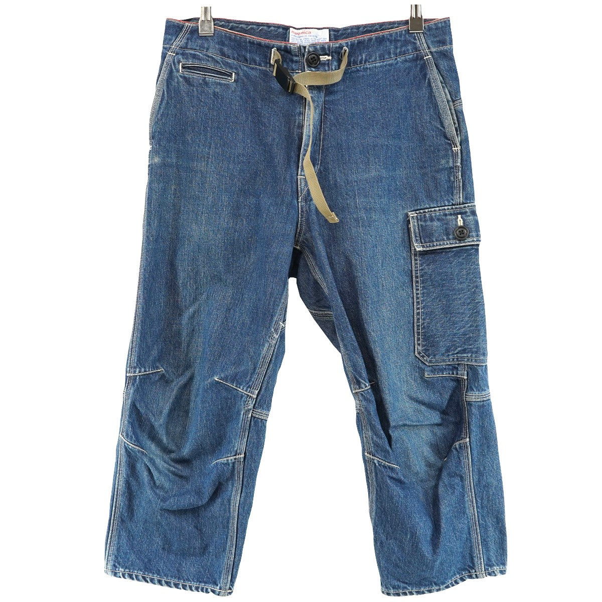 19SS Denim Cargo Pants 10ozデニム ウェビングベルトガゼットクロッチ アシンメトリー カーゴ ポケット ダーツ ジーンズ パンツ