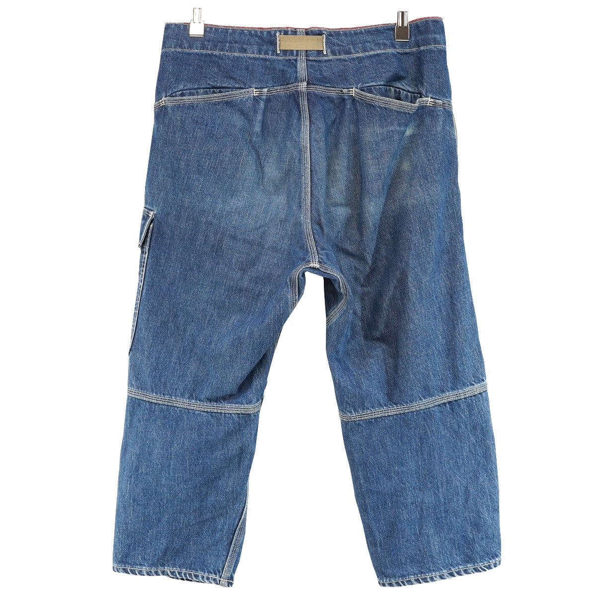 19SS Denim Cargo Pants 10ozデニム ウェビングベルトガゼットクロッチ アシンメトリー カーゴ ポケット ダーツ ジーンズ パンツ