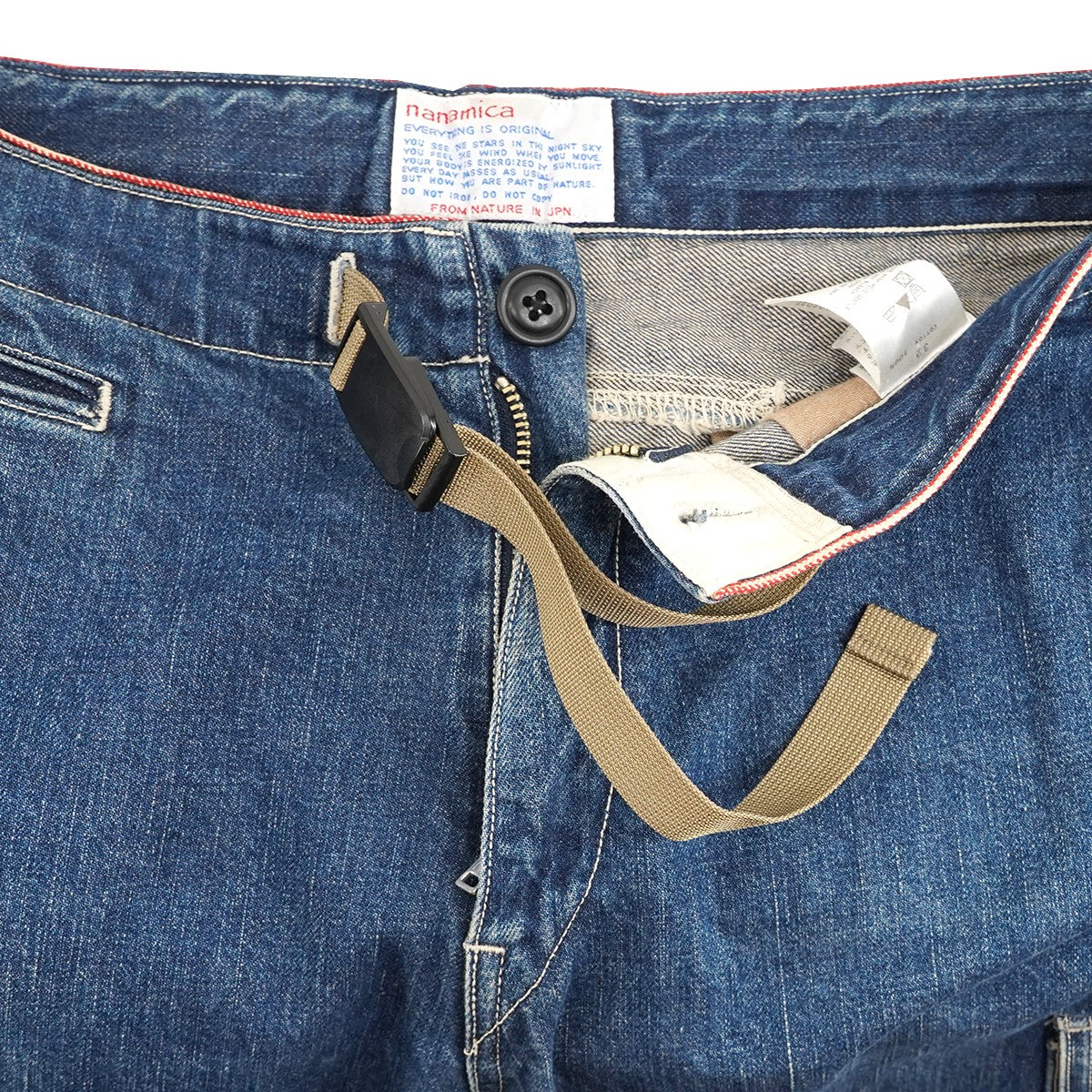 19SS Denim Cargo Pants 10ozデニム ウェビングベルトガゼットクロッチ アシンメトリー カーゴ ポケット ダーツ ジーンズ パンツ