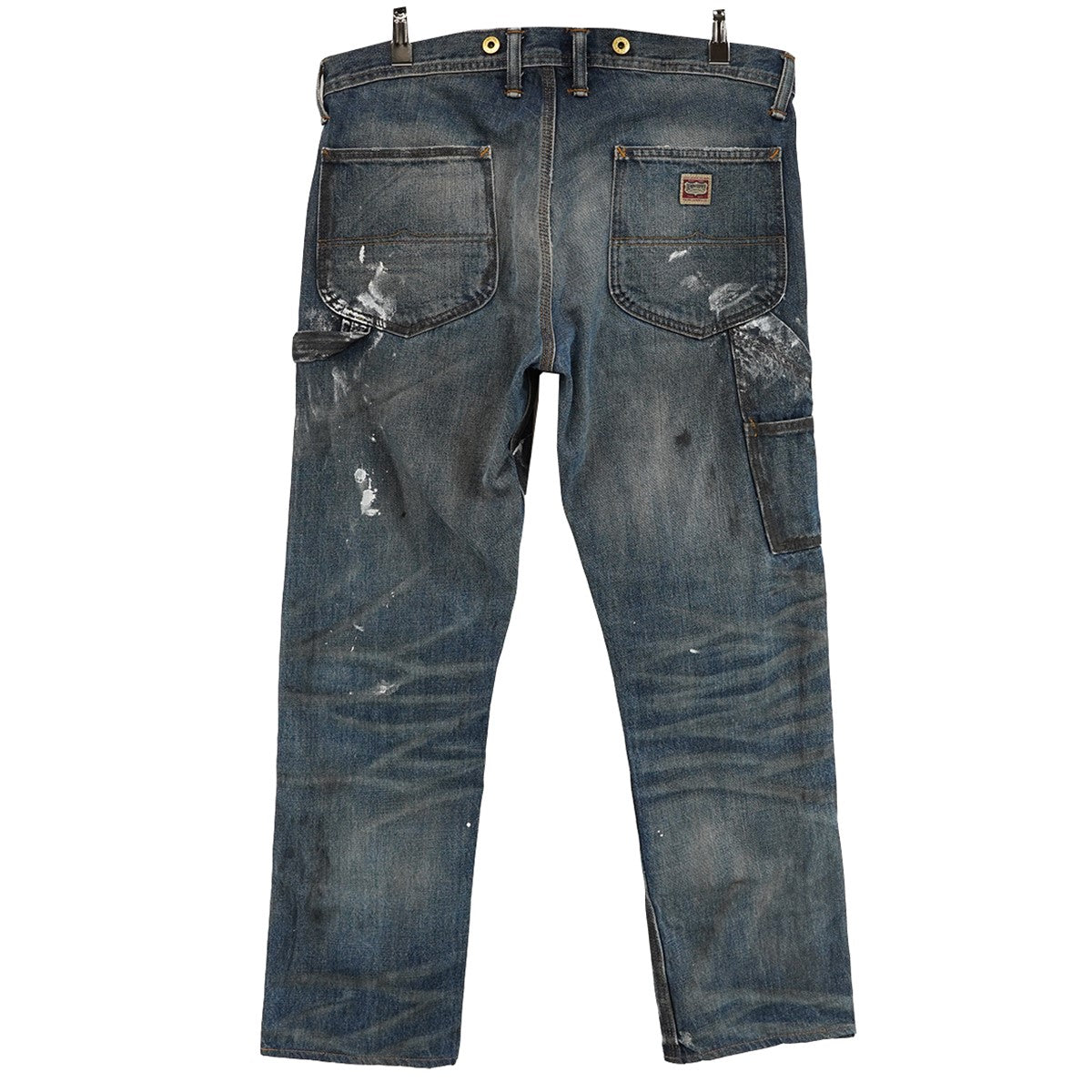 15AW STRAIGHT ペインター ダメージ＆リペア加工 ロゴパッチ ダブルニー デニムパンツ