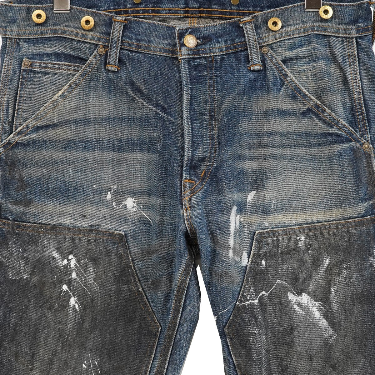 15AW STRAIGHT ペインター ダメージ＆リペア加工 ロゴパッチ ダブルニー デニムパンツ