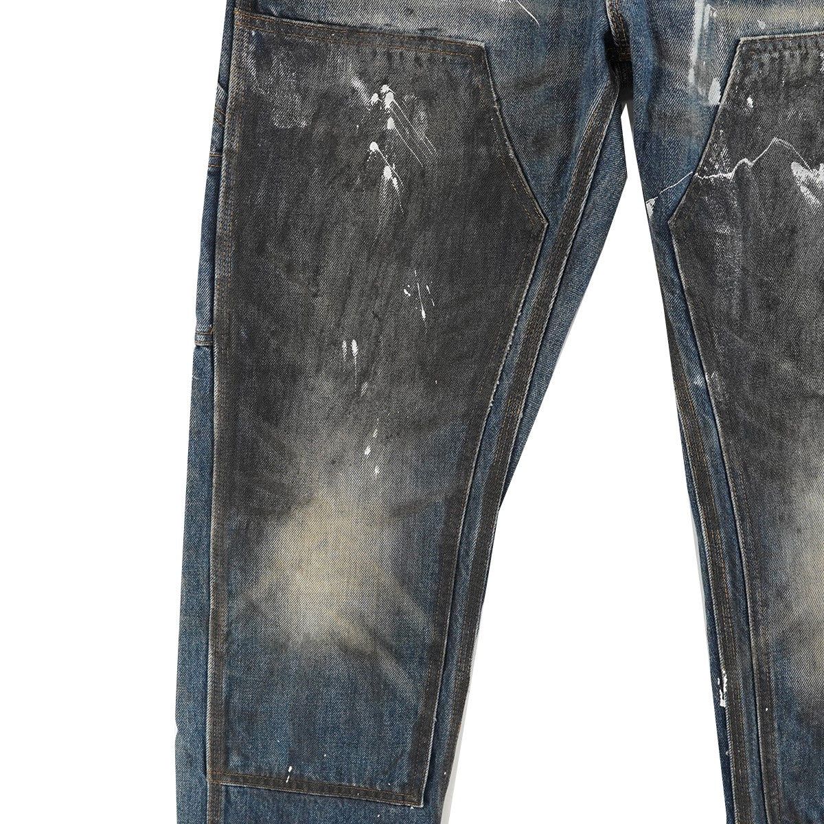 15AW STRAIGHT ペインター ダメージ＆リペア加工 ロゴパッチ ダブルニー デニムパンツ