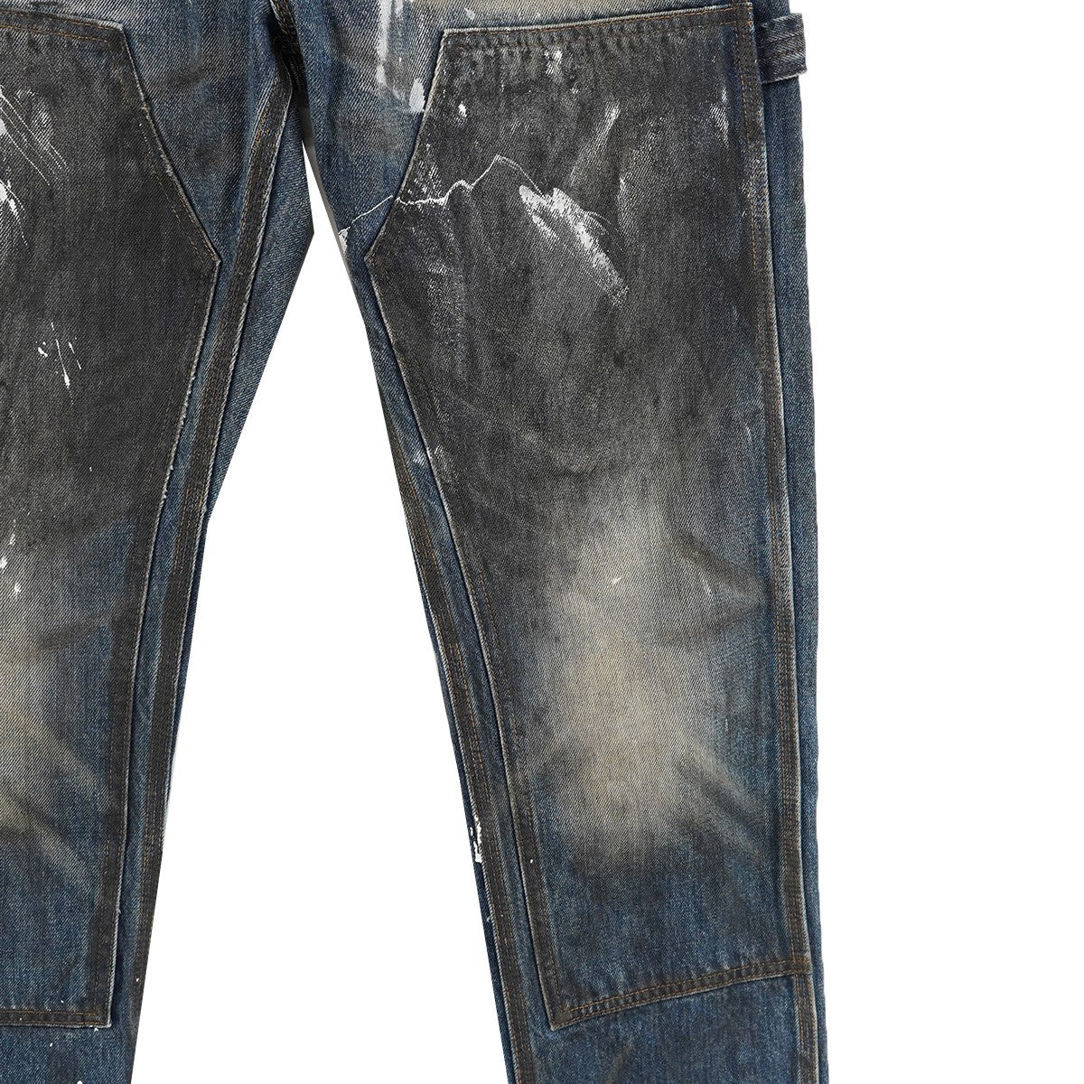15AW STRAIGHT ペインター ダメージ＆リペア加工 ロゴパッチ ダブルニー デニムパンツ