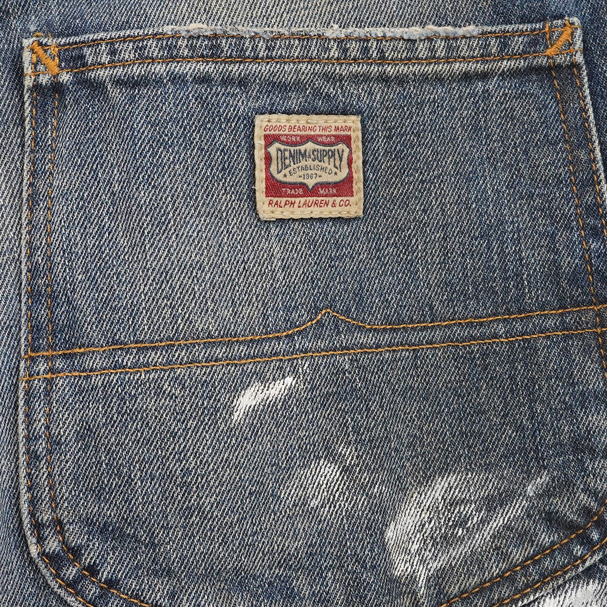 15AW STRAIGHT ペインター ダメージ＆リペア加工 ロゴパッチ ダブルニー デニムパンツ