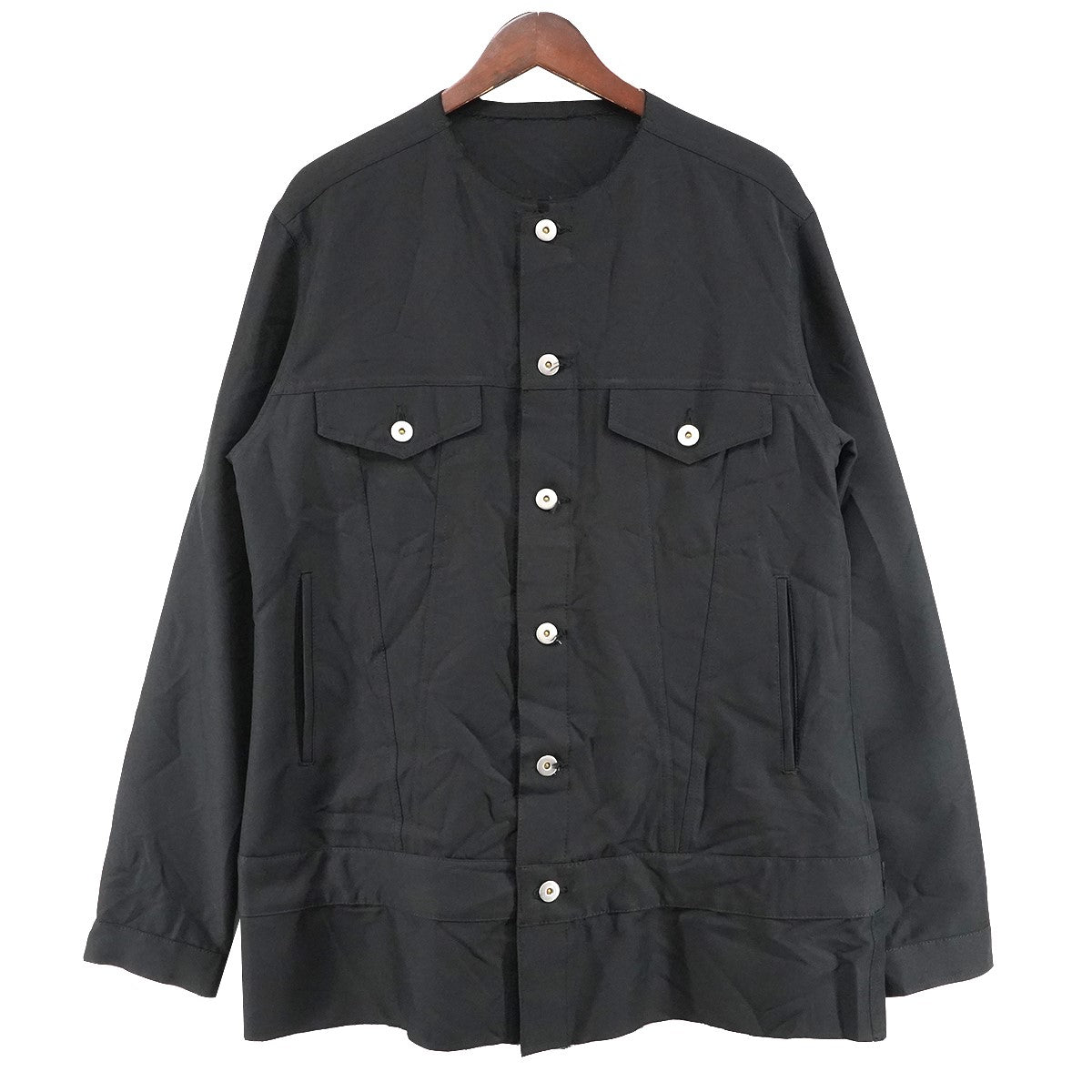 24SS ノーカラー カットオフ デザイン 薄手 ブルゾン ジャケット