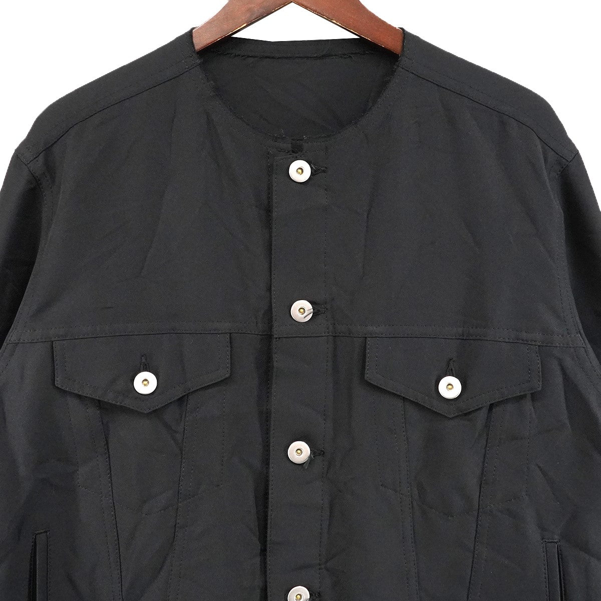 24SS ノーカラー カットオフ デザイン 薄手 ブルゾン ジャケット