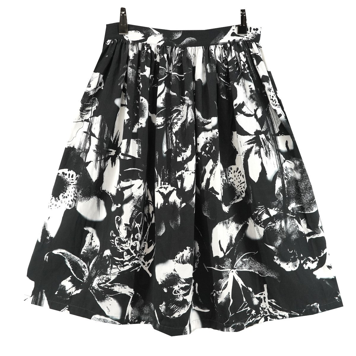 25SS Polyester Flower Print Gathered Skirtポリエスエル モノトーン 花柄 総柄 ギャザー スカート
