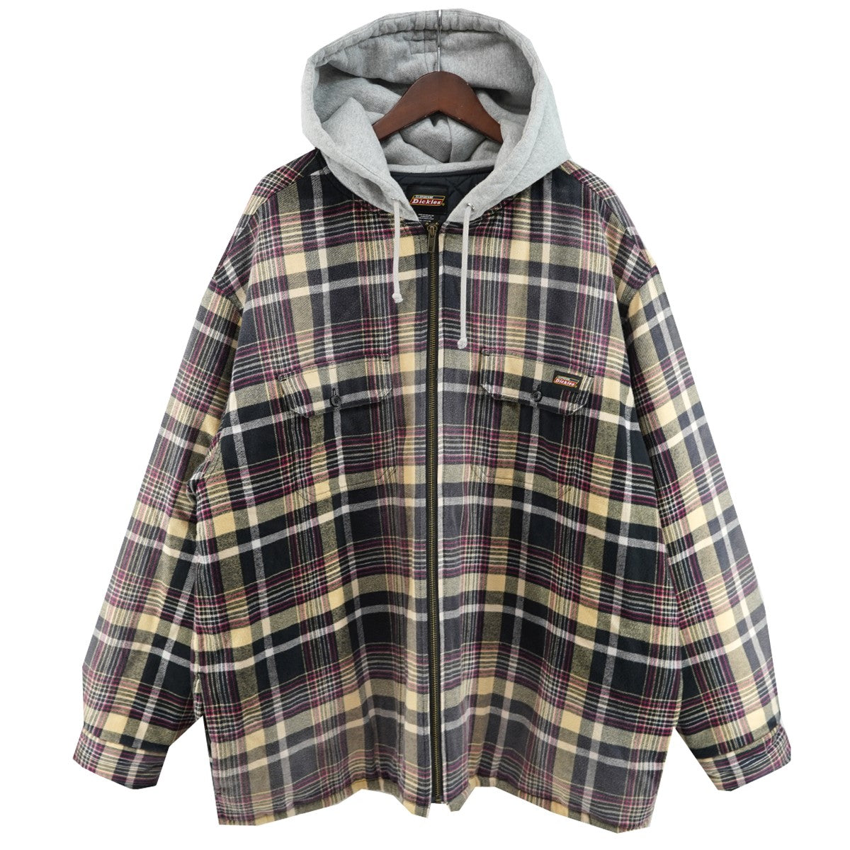 23AW Dickies Plaid Hooded Zip Up Shirtロゴ プレイド チェック フーデッド ジップ アップ フード シャツ