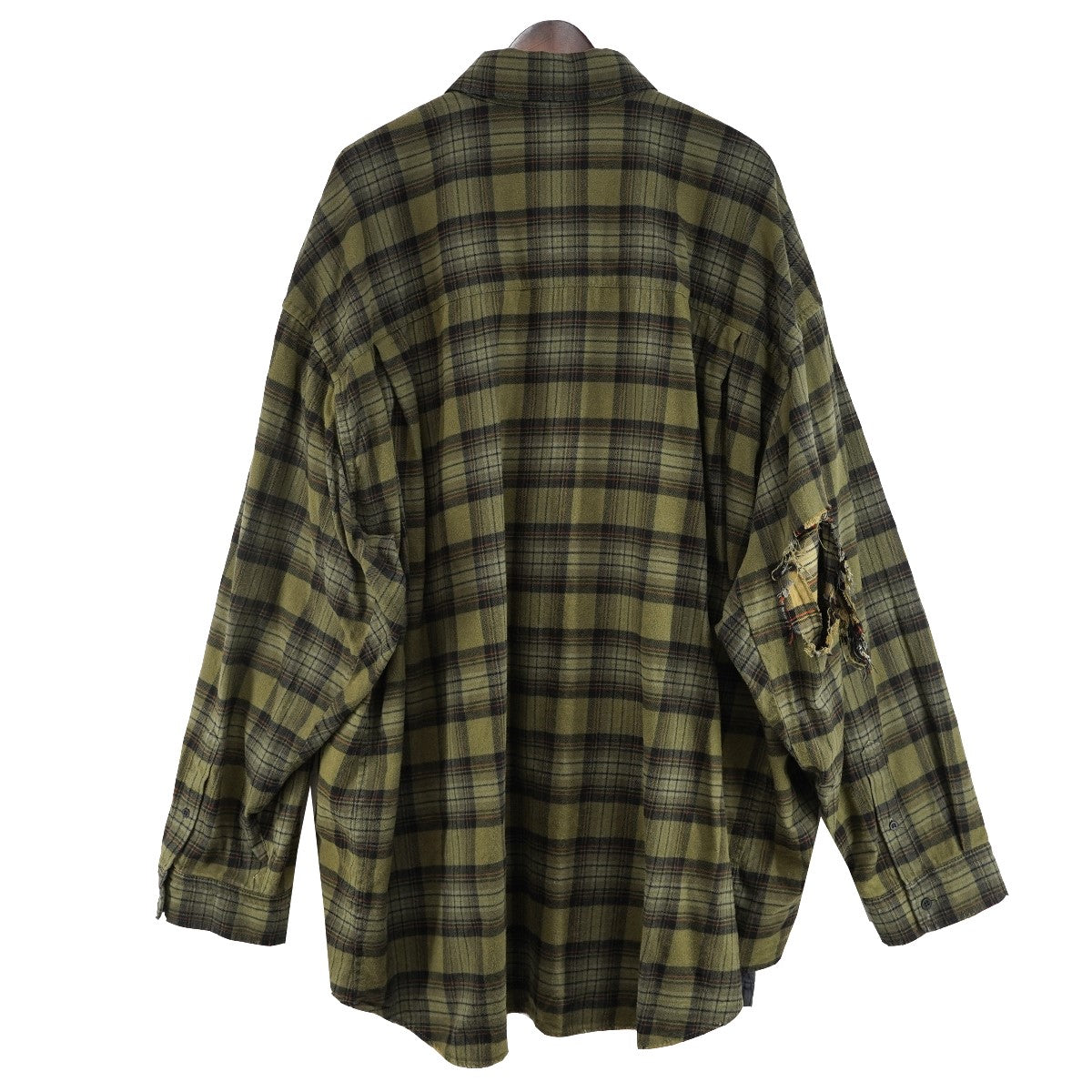 24AW Paris Liberty Layered Oversized Shirt ダメージ ヴィンテージ 加工オーバーサイズ Tシャツ ドッキング チェック ネルシャツ