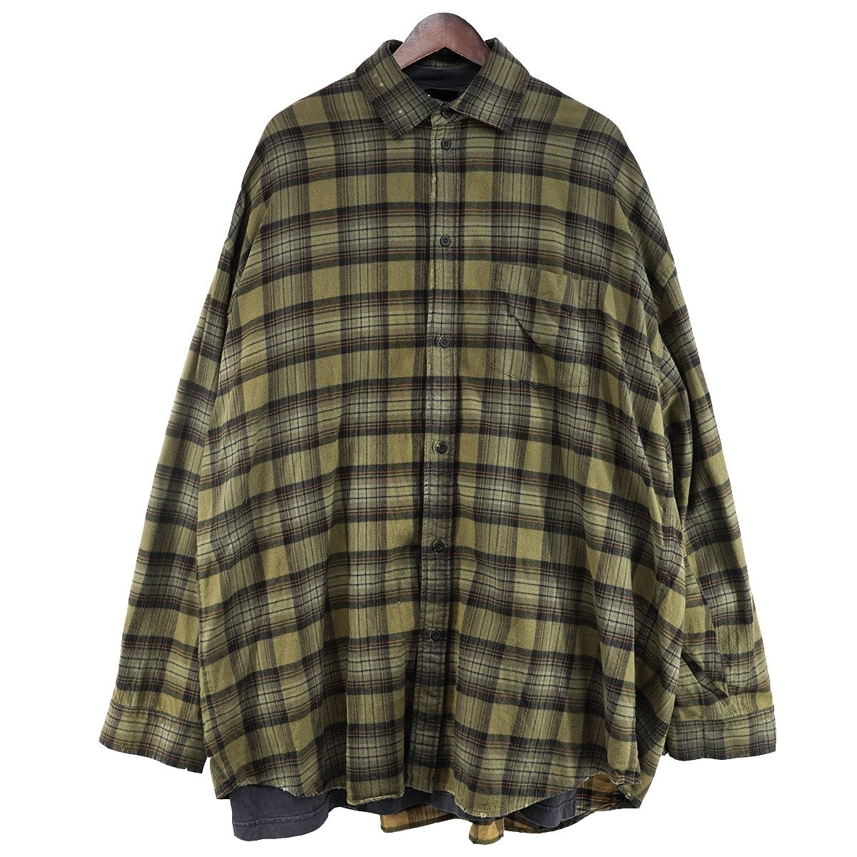 24AW Paris Liberty Layered Oversized Shirt ダメージ ヴィンテージ 加工オーバーサイズ Tシャツ ドッキング チェック ネルシャツ