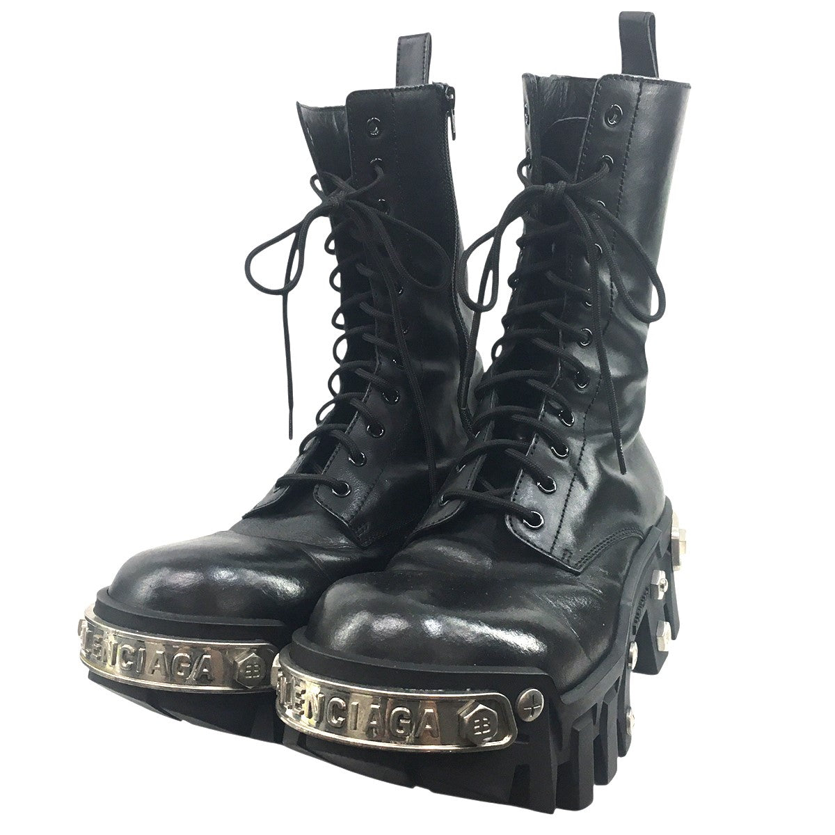 Bulldozer Lace-up Boots メタル プレート ロゴ 厚底ブルドーザー レザー レースアップ ブーツ 靴
