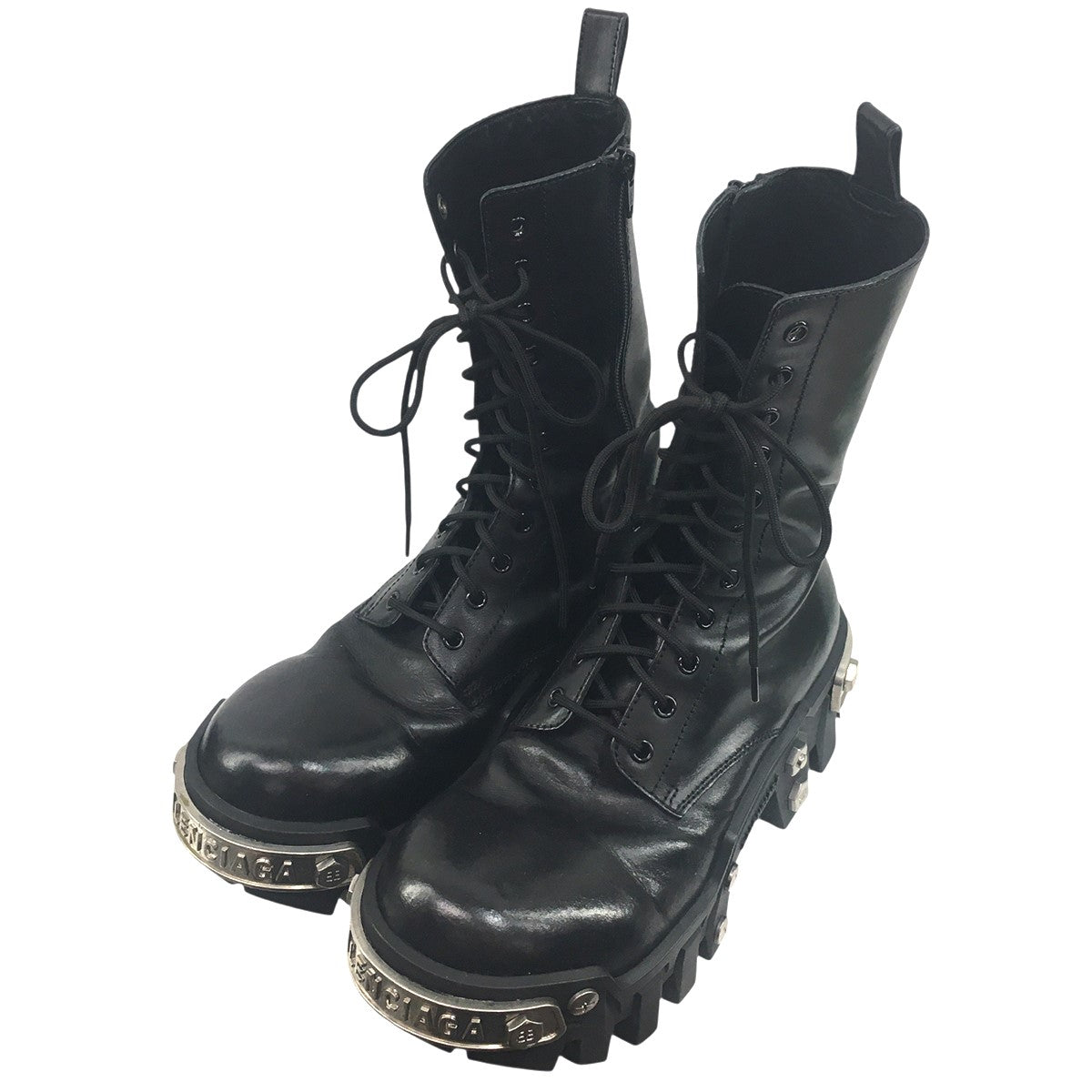 Bulldozer Lace-up Boots メタル プレート ロゴ 厚底ブルドーザー レザー レースアップ ブーツ 靴
