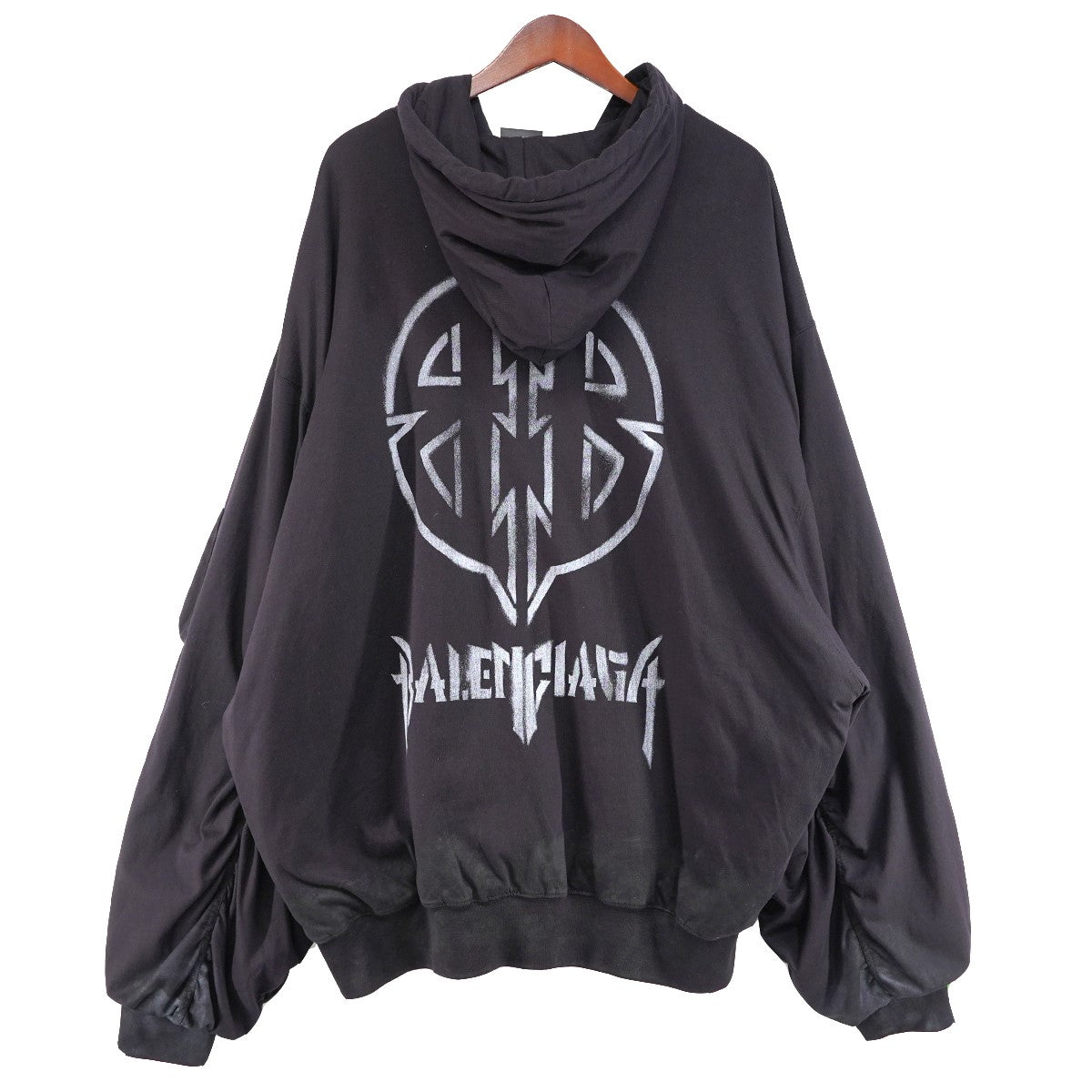 BALENCIAGA 21AW Metal BB Stencil Back Logo Hooded Zip Bomber Jacketヴィンテージ加工 メタル BBロゴ オーバーサイズ パデッド ボンバー ジャケット 古着・中古-1枚目のアイテム画像