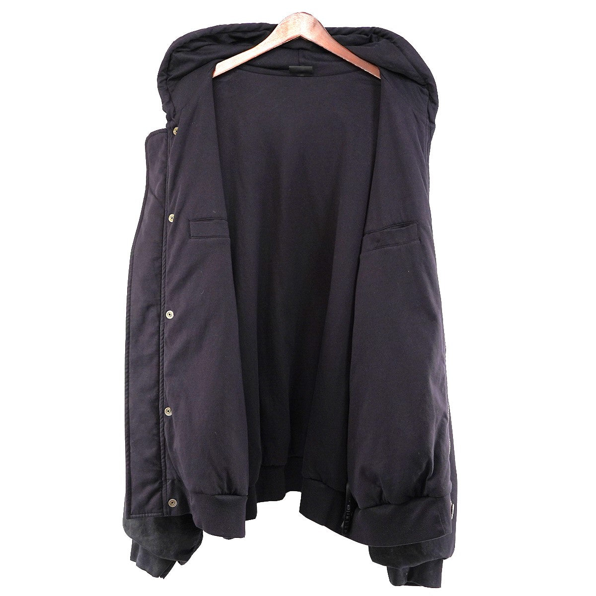 BALENCIAGA 21AW Metal BB Stencil Back Logo Hooded Zip Bomber Jacketヴィンテージ加工 メタル BBロゴ オーバーサイズ パデッド ボンバー ジャケット 古着・中古-7枚目のアイテム画像