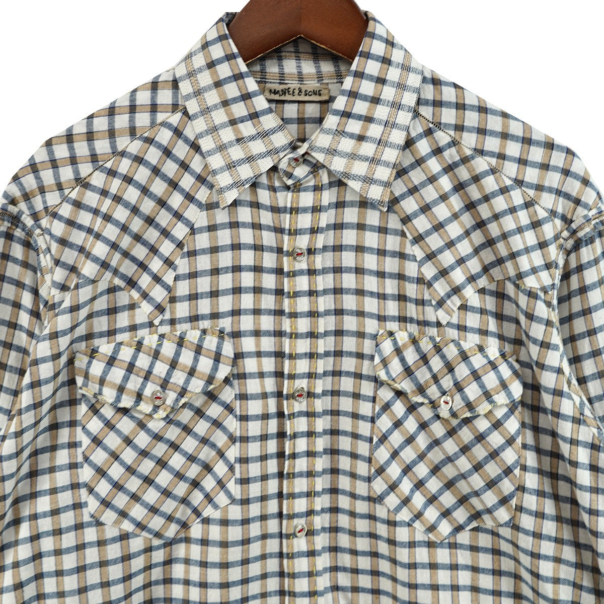 25AW GUPTA WESTERN -BLUE×KHAKI，WHITE PLAID-グプタ チェック ウエスタン シャツ