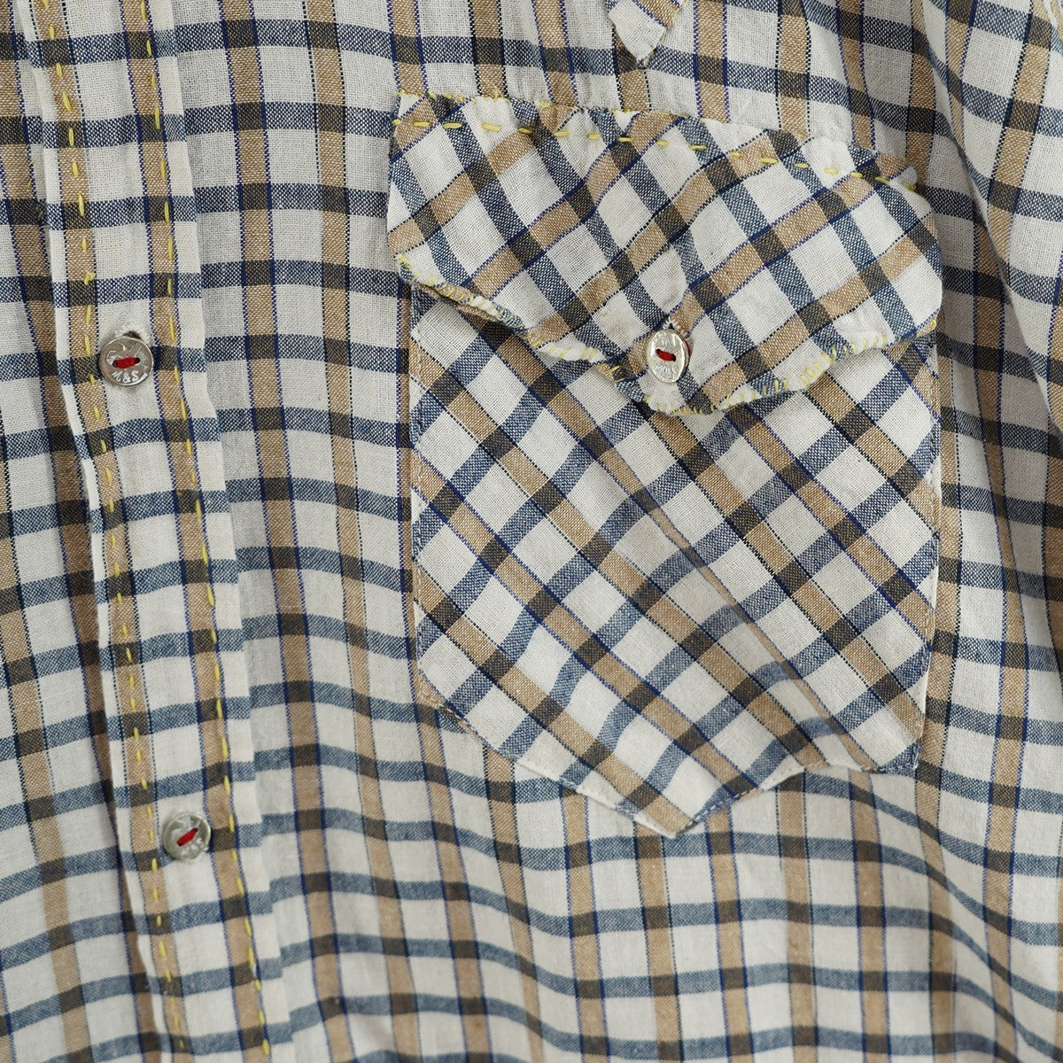 25AW GUPTA WESTERN -BLUE×KHAKI，WHITE PLAID-グプタ チェック ウエスタン シャツ