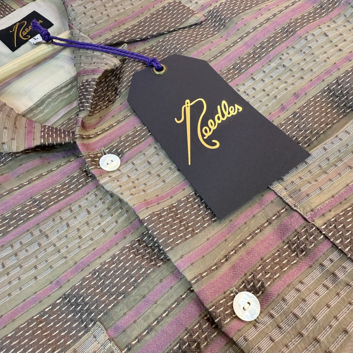 Needles 24SS/S／S ONE-UP SHIRT - PE／CU／N／C／R CHIFFON STRIPE JQ．シアーシャツOT145 古着・中古-3枚目のアイテム画像