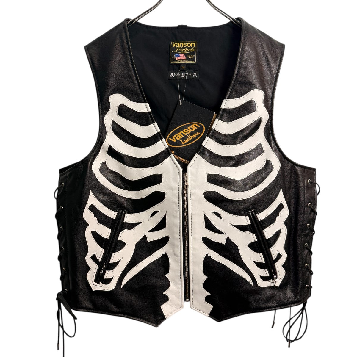 MASTERMIND WORLD×VANSON LEATHER 25AW/BONES VEST／ボーンレザーベストMW25C15-VE100 古着・中古-1枚目のアイテム画像