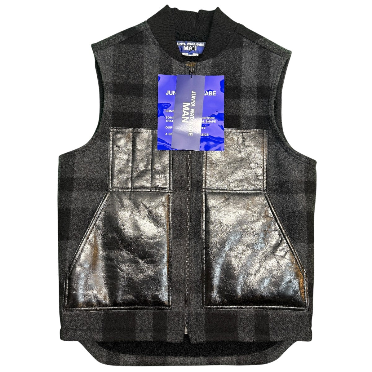 JUNYA WATANABE MAN×FILSON 25AW/マッキーノウールチェック レザー ベスト／コラボベスト/WP-V001 古着・中古-1枚目のアイテム画像