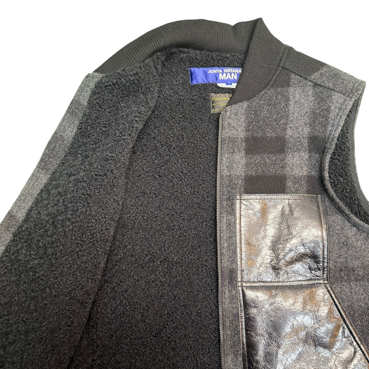 JUNYA WATANABE MAN×FILSON 25AW/マッキーノウールチェック レザー ベスト／コラボベスト/WP-V001 古着・中古-5枚目のアイテム画像
