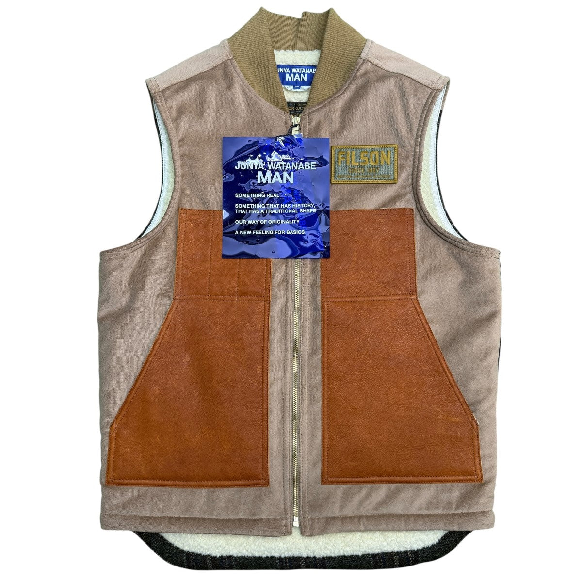 JUNYA WATANABE MAN×FILSON 25AW／綿ドライオイルxレザーxウールチェックFILSON／フィルソンコラボベスト/WP-V002 古着・中古-1枚目のアイテム画像
