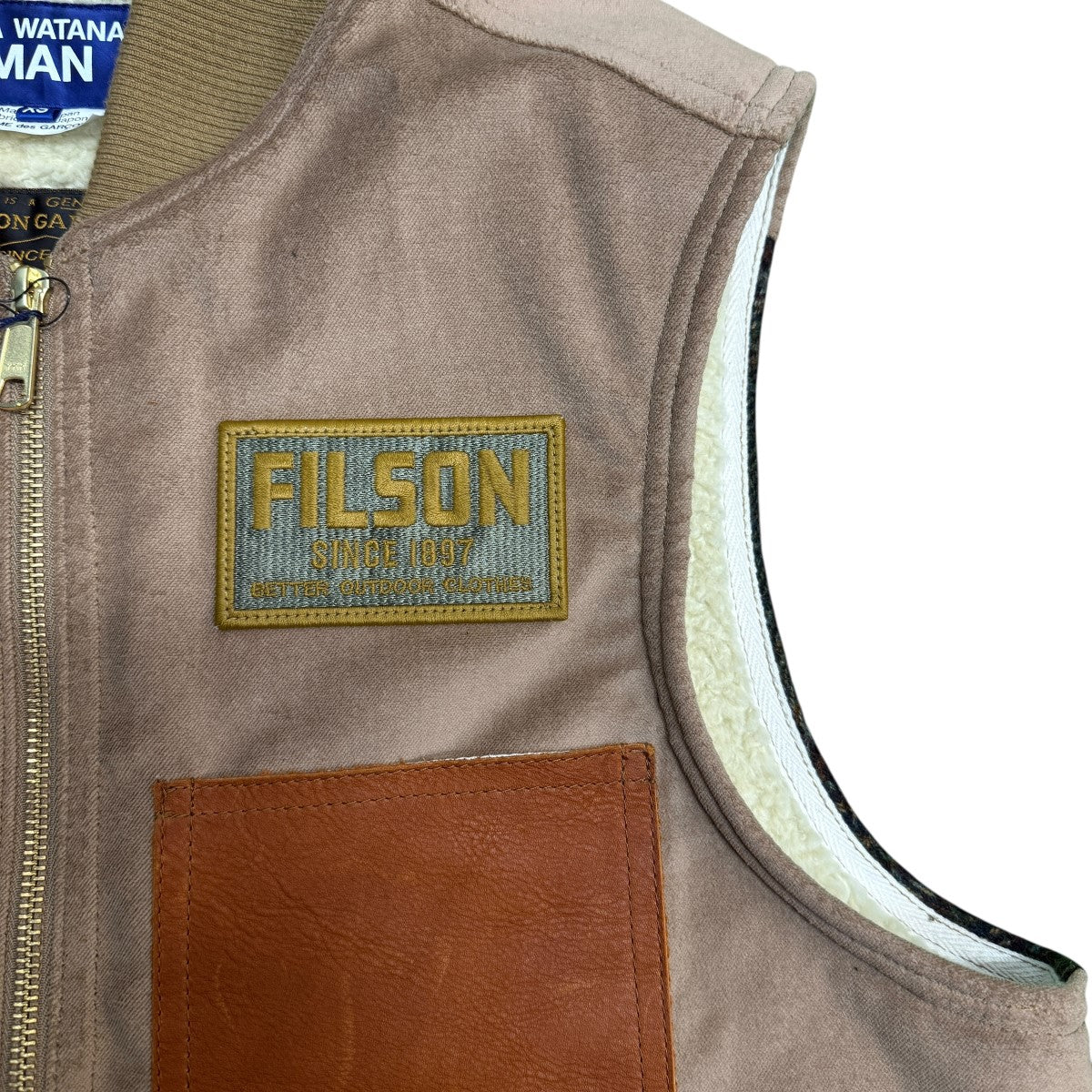 JUNYA WATANABE MAN×FILSON 25AW／綿ドライオイルxレザーxウールチェックFILSON／フィルソンコラボベスト/WP-V002 古着・中古-3枚目のアイテム画像