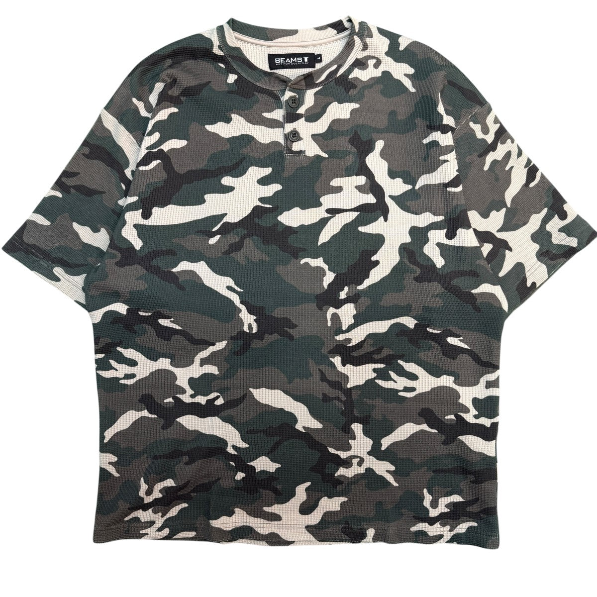 26SS/Camo Waffle Henley Neck T-shirt／WOODLAND CAMO／カモワッフルヘンリーネックTシャツ/75-04-0104-147