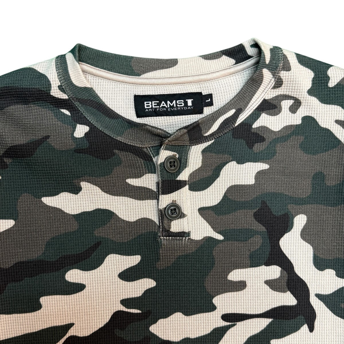 26SS/Camo Waffle Henley Neck T-shirt／WOODLAND CAMO／カモワッフルヘンリーネックTシャツ/75-04-0104-147