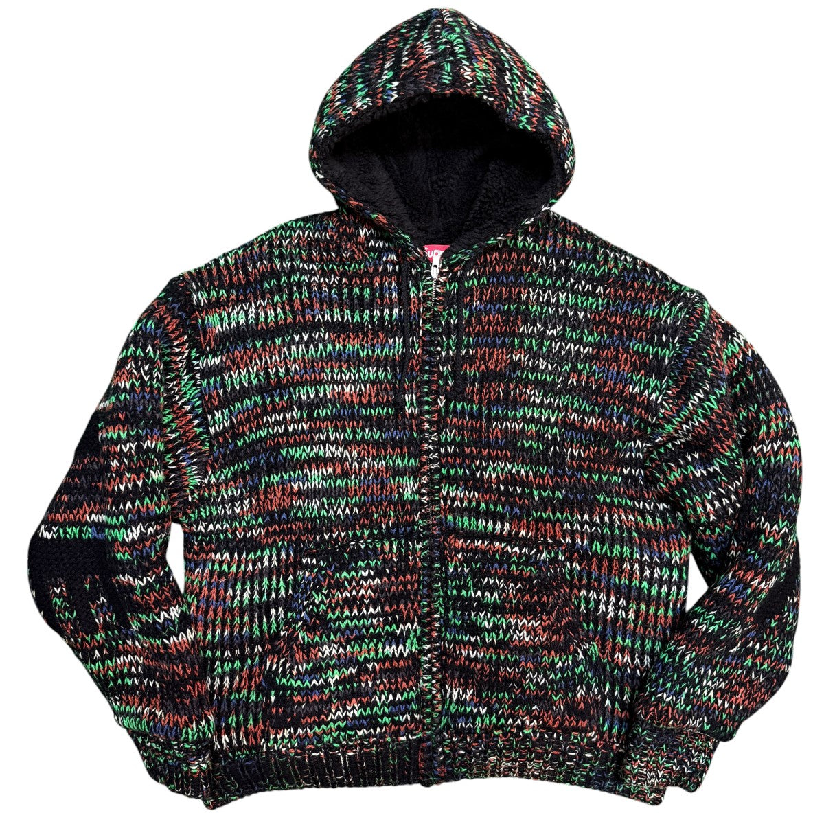 25AW/Faux Shearling Lined Zip Up Hooded Sweater／Green Melange／フォー・シャーリングラインドジップアップフーデッドセーター