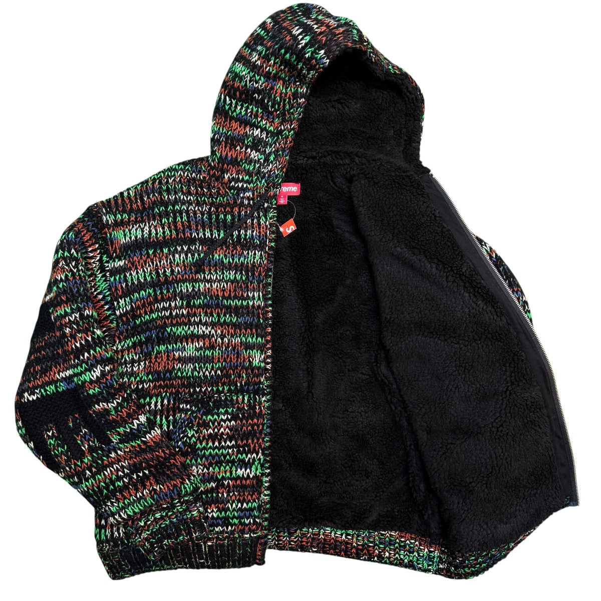 25AW/Faux Shearling Lined Zip Up Hooded Sweater／Green Melange／フォー・シャーリングラインドジップアップフーデッドセーター