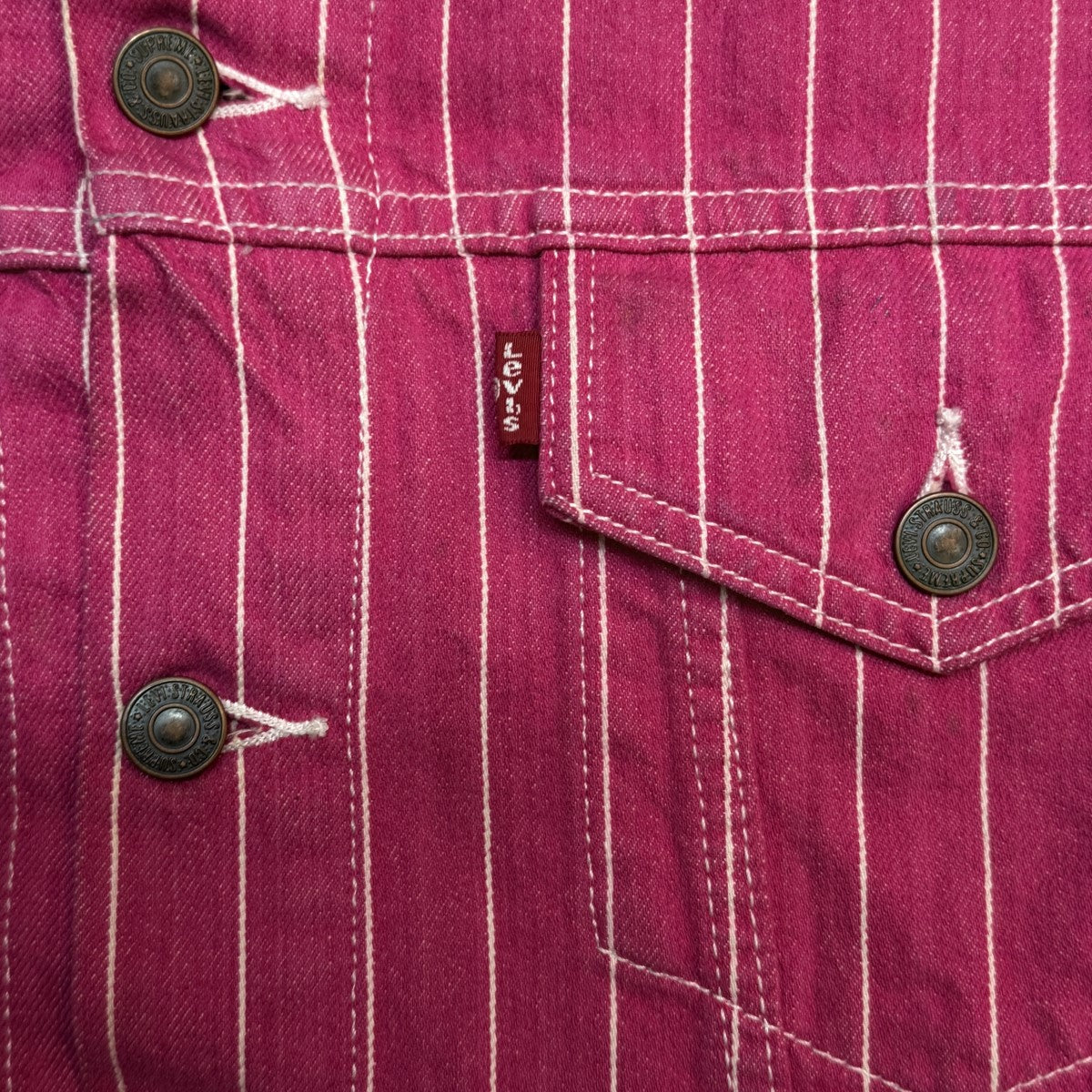 18SS/Supreme LEVI’S PINSTRIPE TRUCKER JACKETピンストライプトラッカージャケット ／サイン入り